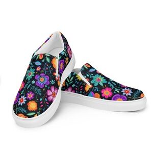 Floral Slip-On Canvas Sneakers Size 8